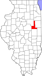 Map of Illinois highlighting Ford County