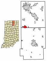 Location of Nappanee in Elkhart County and Kosciusko County, Indiana.
