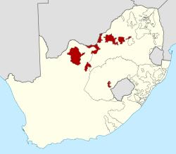Location of Bophuthatswana (red) within South Africa (yellow).