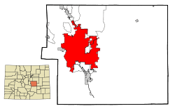 El Paso County Colorado Incorporated and Unincorporated areas Colorado Springs Highlighted.svg