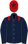 Dark blue, red epaulettes, red cap, dark blue star