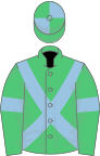 Emerald Green, Light Blue cross belts and armlets, quartered cap