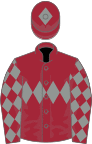Maroon, grey triple diamond, diamonds on sleeves, diamond on cap