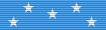 A light blue ribbon with five white five pointed star