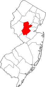 Map of New Jersey highlighting Somerset County