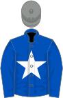 Royal blue, white star, grey cap