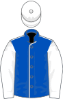 Blue, white seams, white sleeves, white cap