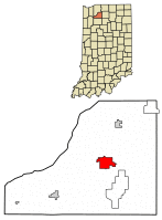 Location of Knox in Starke County, Indiana.