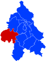 Location of Obrenovac within the city of Belgrade