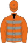 Orange, grey hoops on body