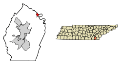 Location of Charleston in Bradley County, Tennessee.
