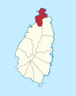 The District of Gros Islet, with the town marked in red