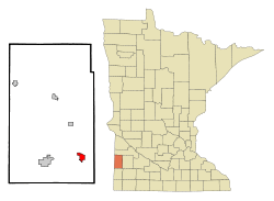 Location of Tyler within Lincoln County, Minnesota