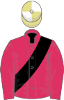 Cherry, black sash, primrose and white quartered cap