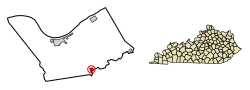 Location of Worthville in Carroll County, Kentucky.