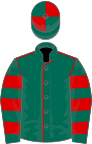 Dark green, red seams, hooped sleeves, quartered cap