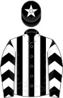 Black and white stripes, chevrons on sleeves, black cap, white star
