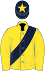 Yellow, dark blue sash