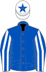 Dark blue, dark blue and white striped sleeves, white cap, dark blue star