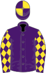 Purple, yellow diamonds on sleeves, quartered cap