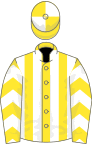 Yellow and white stripes, chevrons on sleeves, quartered cap