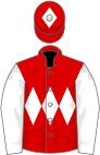Red, white triple diamond, white sleeves, red cap, white diamond