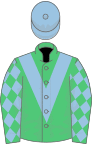 Emerald Green, Light Blue chevron, diamonds on sleeves, Light Blue cap
