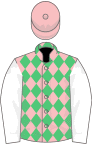 Pink and Emerald Green diamonds, White sleeves, Pink cap