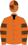 Orange, brown hooped sleeves, quartered cap