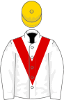 White, red chevron, gold cap