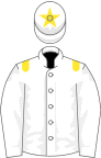 White, yellow epaulettes, yellow star on cap