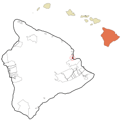 Location in Hawaii County and the state of Hawaii