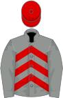 Grey, red chevrons, grey sleeves, red cap