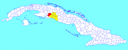 Aguada municipality (red) within Cienfuegos Province (yellow) and Cuba
