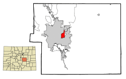Location of the Cimarron Hills CDP in El Paso County, Colorado.