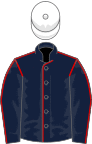 Dark blue, red seams, white cap