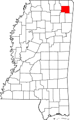 Map of Mississippi highlighting Prentiss County