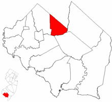 Deerfield Township highlighted in Cumberland County. Inset map: Cumberland County highlighted in the State of New Jersey.