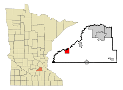 Location of the city of Belle Plaine within Scott County, Minnesota