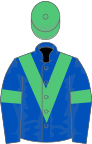 Royal blue, emerald green chevron, armlets and cap