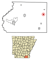 Location of Portland in Ashley County, Arkansas.