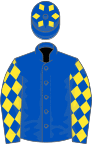 Royal Blue, Yellow diamonds on sleeves and cap