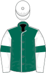 Dark green, white seams, white sleeves, dark green armlets, white cap