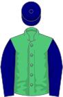 Emerald green, navy blue sleeves and cap