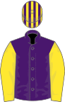 PURPLE, yellow sleeves, striped cap