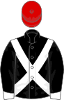 Black, white cross-belts and cuffs, red cap