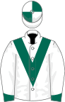 White, Dark Green chevron, cuffs on sleeves and quartered cap