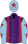 Purple, Maroon braces, Light Blue sleeves, Maroon stars, Light Blue cap, Maroon star