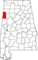 Map of Alabama highlighting Lamar County