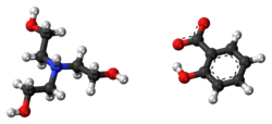 Ball-and-stick model of the component ions of trolamine salicylate